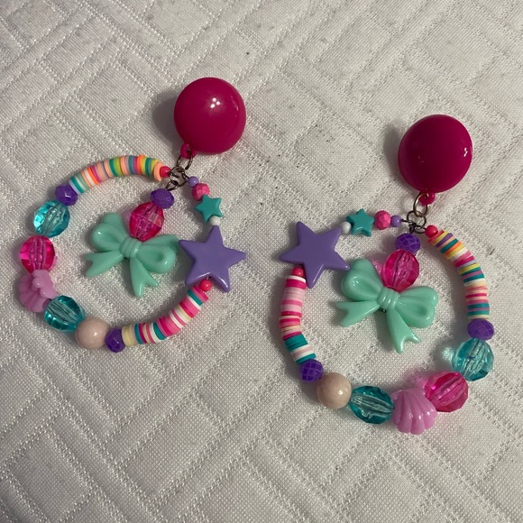 Barbie bright heart Ken love hoop rose bow pink glam earrings statement they - Picture 6 of 6